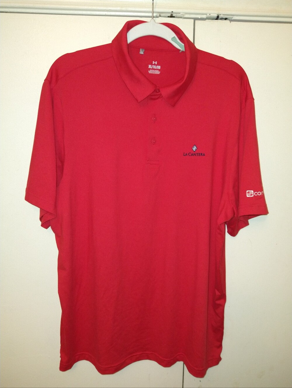 Under Armour Red Short Sleeve Polo Shirt Men's sz XL La Cantera Logo.